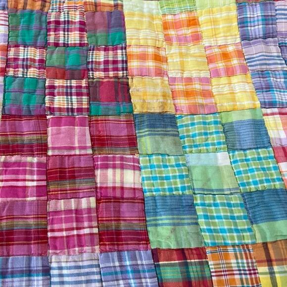 Vintage LNT Home Quilt Square Plaid Patchwork Reversible 88" x 100" - Picture 16 of 16